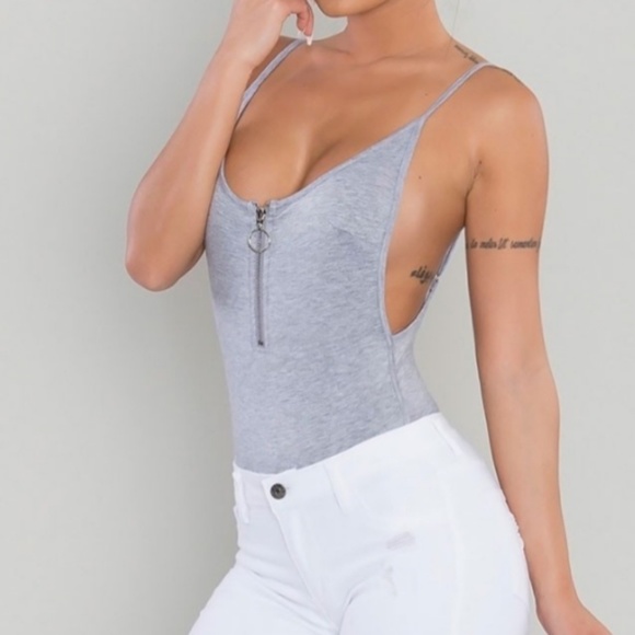 🔥Zip-Up Cami Bodysuit - Heather Gray - Picture 3 of 4